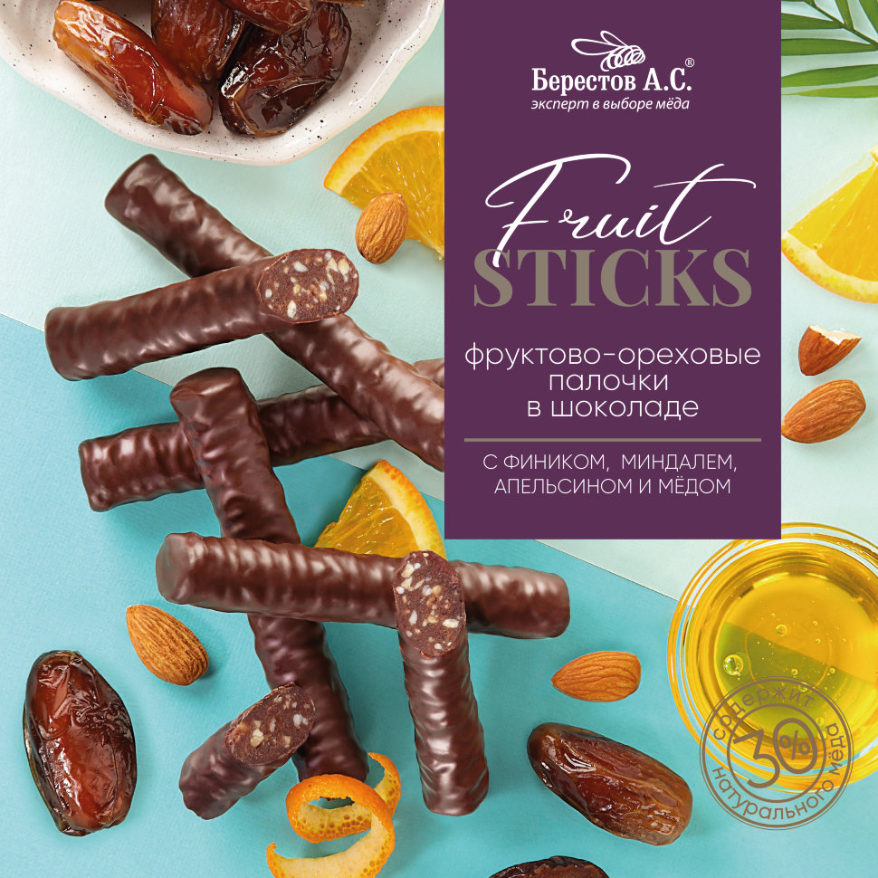  Берестов Fruit Stiсks с фиником, миндалём, апельсином и мёдом, 175г   в Нижнекамске